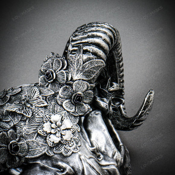 Antelope Devil Ram Horn Skull Ghost Masquerade Mask - Black Silver - Picture 8 of 9